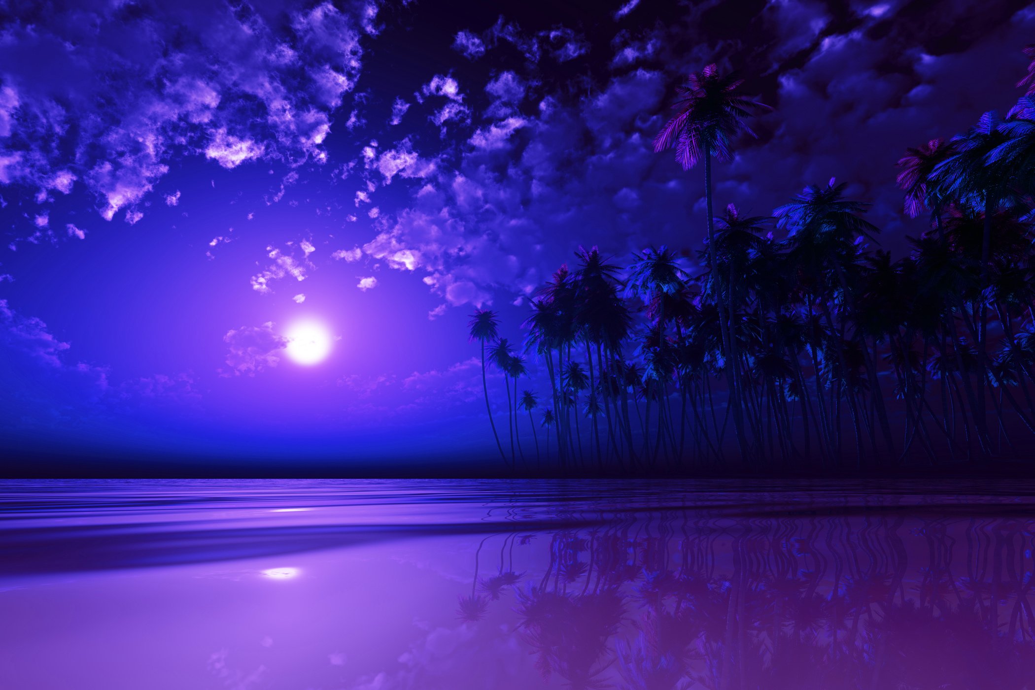 purple moon over tropic sea